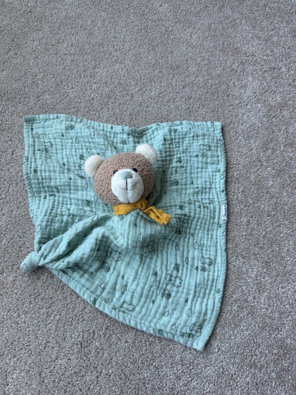 Sterntaler Mint Green Muslin Lovey with Bear Motif